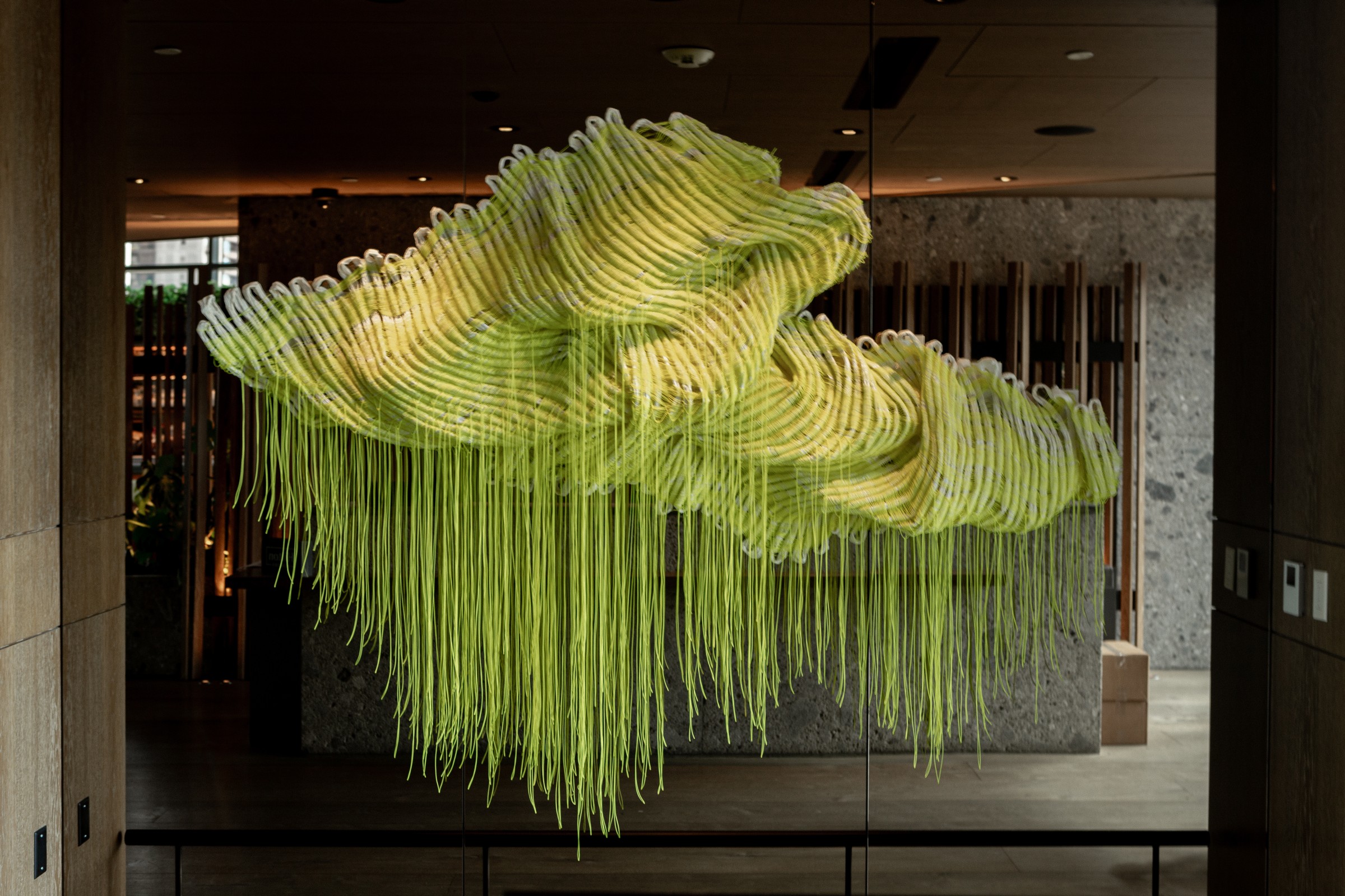 Green fiber chandelier, wide